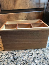 NEW ACACIA WOOD RECTANGULAR CADDY WITH ROUND RING HANDLES AND FOUR SECTIONS