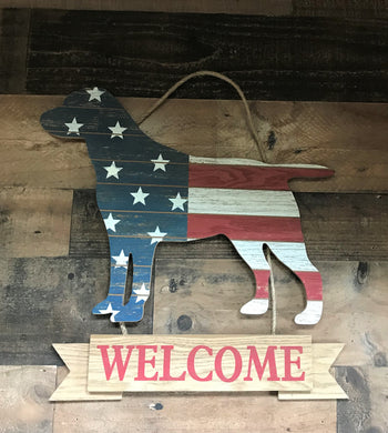 ATTENTION, DOG-LOVERS! CHARMING RED, WHITE, AND BLUE WOODEN DOG 