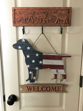 ATTENTION, DOG-LOVERS! CHARMING RED, WHITE, AND BLUE WOODEN DOG "WELCOME" DECOR