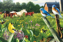 300-PIECE LARGE PIECES FARM-ISH PUZZLE WITH BIRD-THEME AND HORSE-THEME, FREE IN THE FIELD:  BEAUTIFUL, FAMILY-FRIENDLY PUZZLE (MADE IN THE USA!)