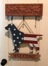 ATTENTION, DOG-LOVERS! CHARMING RED, WHITE, AND BLUE WOODEN DOG "WELCOME" DECOR