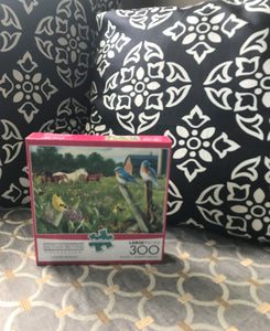 300-PIECE LARGE PIECES FARM-ISH PUZZLE WITH BIRD-THEME AND HORSE-THEME, FREE IN THE FIELD:  BEAUTIFUL, FAMILY-FRIENDLY PUZZLE (MADE IN THE USA!)
