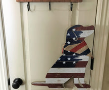 PATRIOTIC BIG DOGGIE DECOR:  RED, WHITE, AND BLUE WOODEN DOG WITH BANDANA (WILL HANG OR SIT)