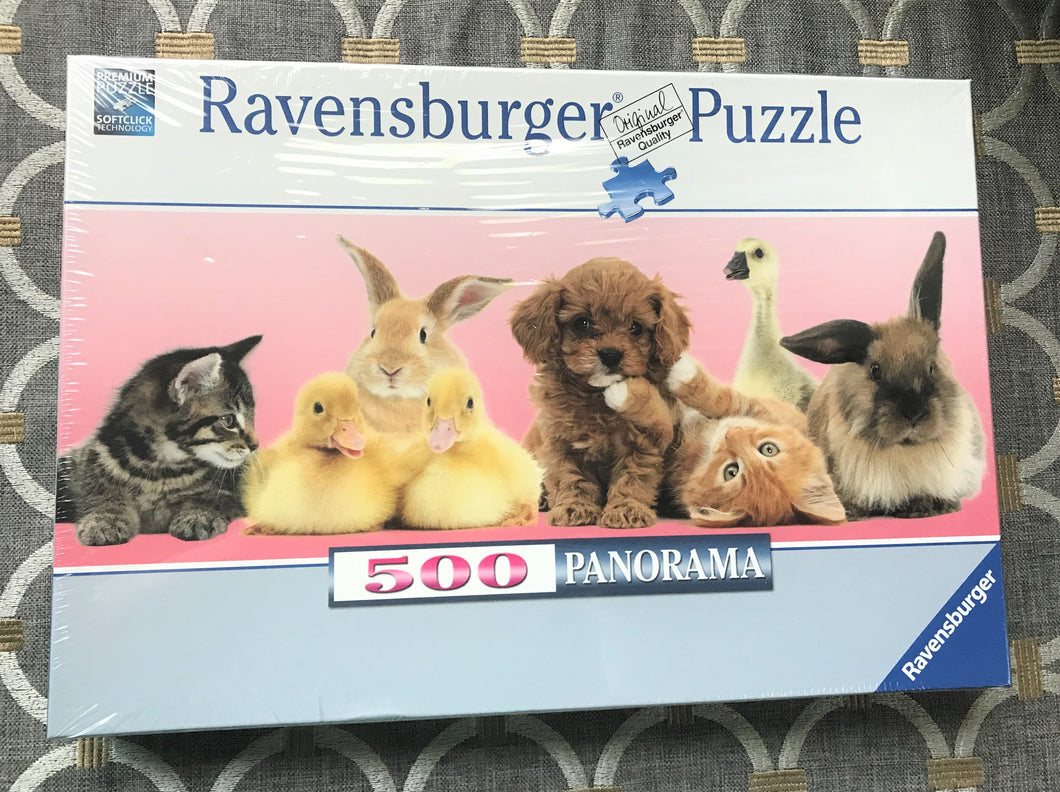 500-PIECE TOP-QUALITY PANORAMA PUZZLE--SWEETIE-SWEET BABY ANIMALS (PERFECT FOR EASTER/SPRINGTIME)