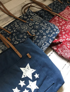 PATRIOTIC CANVAS TOTE-STYLE PURSE:  FOUR DIFFERENT STYLES (BLUE AND WHITE STARS/BLUE BANDANA-PATTERN/RED BANDANA-PATTERN/BLUE NAUTICAL