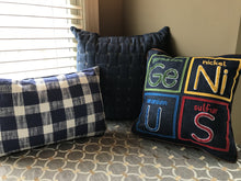 CHECK IT OUT! BIG-CHECKED FARMHOUSE-STYLE, CLASSIC-LOOKING NAVY/WHITE LUMBAR THROW PILLOW