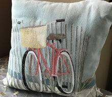 PRETTY, PRETTY, PRETTY! PINK BICYCLE ON THE BEACH EMBROIDERED-LOOK THROW PILLOW