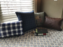 CHECK IT OUT! BIG-CHECKED FARMHOUSE-STYLE, CLASSIC-LOOKING NAVY/WHITE LUMBAR THROW PILLOW