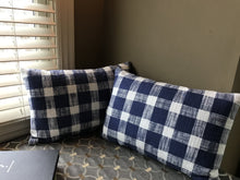 CHECK IT OUT! BIG-CHECKED FARMHOUSE-STYLE, CLASSIC-LOOKING NAVY/WHITE LUMBAR THROW PILLOW