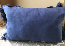 HIGH-QUALITY, DARK-BLUE, FANCY-FRINGE-Y LUMBAR THROW PILLOW